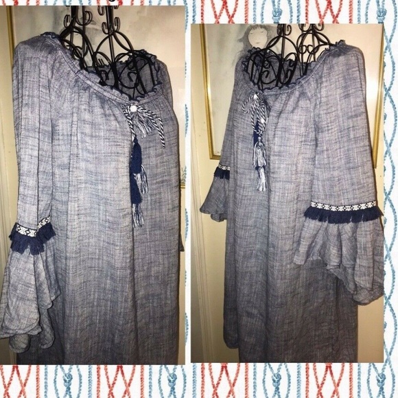 STYLE & CO.'S "MELLY" DRESS,BLUE W/RUFFLES~SMALL - Picture 5 of 7